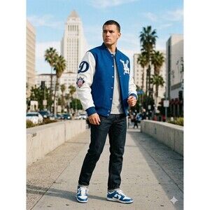 Los Angeles Dodgers Letterman Mens L Jacket Vintage MLB Baseball Bomber Quilted